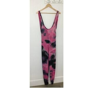 AQ Sport Black and Pink Marbled Bodycon Yoga Suit Medium